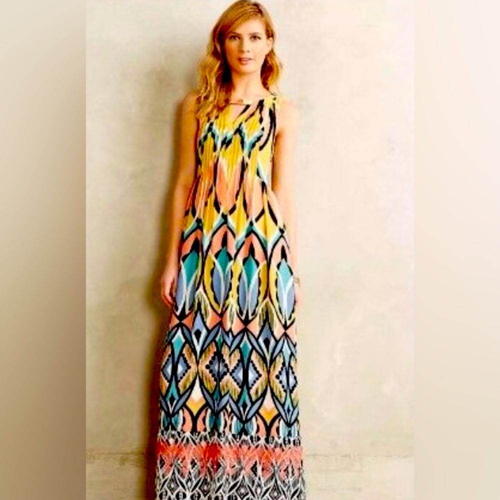 Anthropologie Floreat Dahlia Embroidered Maxi Dress Multi Color Size 2